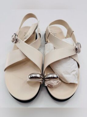 Sandals Penelope Silver Toe Ring Sz 9.5 A New Day Bone NEW Shoes Support Footbed